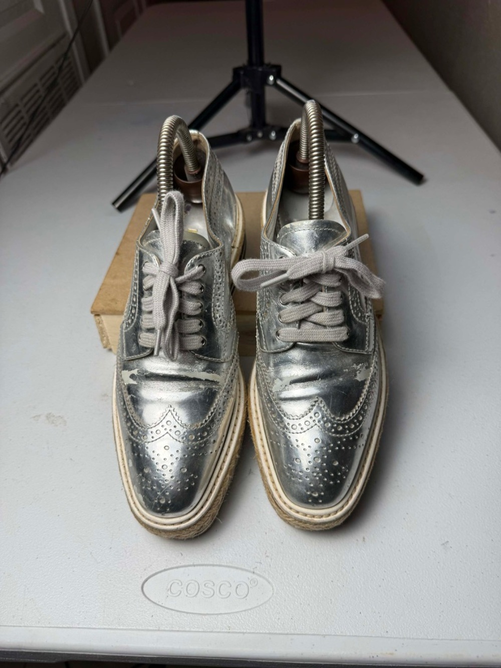 PRADA Platform Derby Dress Shoes Silver Chrome -  US 7 / EU 37 - Picture 7 of 15